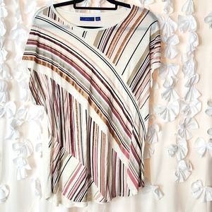 Apt. 9, Pink and Gold Striped, Sparkle, Glittery Short Sleeve Top, Large